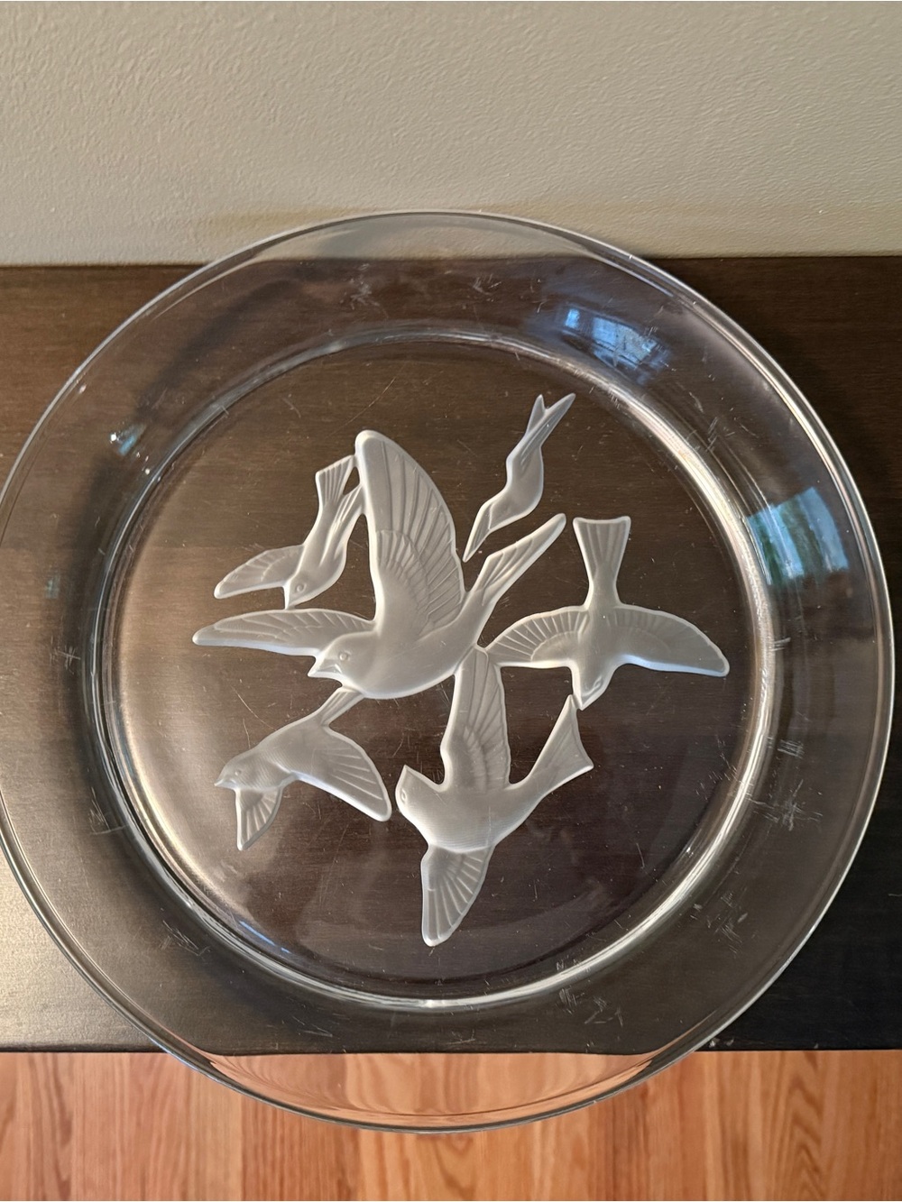 Sasaki Glass Clear Decorative Plate with Etched Flying Birds